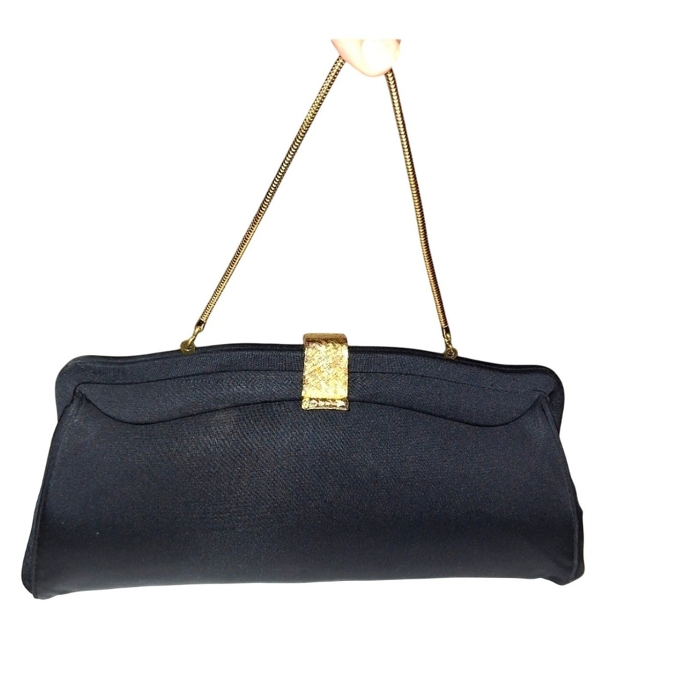 Vintage Black Purse Gold Closure Romantic Audry‎ Hepburn Grace Kelly Timeless